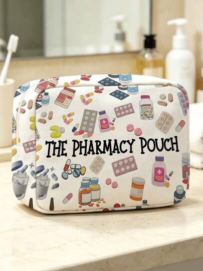 New Pill Pattern Storage Bag - Medical Bag, Toiletry Bag, Travel Essentials, Colorful Design Suitable For Medicine, Cosmetics And Travel Supplies, Personal Care Storage Bag, Portable Medical Storage Bag, Can Store Medicine And Medical Supplies (Print Cutting Position And Fabric Texture Direction Are Random)