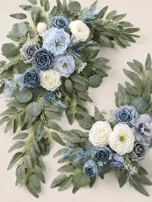 2 Pieces Set, Artificial Garland, Suitable For Wedding Welcome Signs, Floral Decorations, And Wedding Reception Signs (Blue), Valentine's Day Gift - Blue - View 6