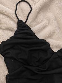 Camiseta de malla de unicolor de alta elasticidad, casual, negra para el verano - Negro - Ver 8