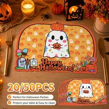 20/50Pcs Halloween Paper Ghost & Pumpkin Placemats, Suitable For Halloween Holiday Table Decoration, Cartoon Cute Style Paper Table Decor, Event Party Decoration - View 1