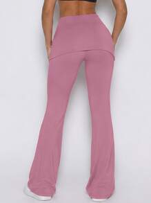 Never me Women's High Waist Layered Skorts, Flared Floor-Length Yoga Pilates Outdoor Jogging Daily Commute - Hot Pink - View 2