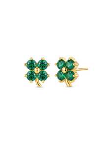Minimalist Elegant Green Clover S925 Silver Stud Earrings, 18K Gold Plated Delicate Ear Jewelry For Women Office Dating - Green - View 2