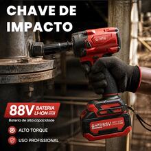 Chave de Impacto Sem Fio Motor DC Sem Escova 500W Torque Máximo 400N.m 2 Velocidades 2 Baterias Visor de Carga Maleta Completa Para Mecânica Veicular e Obras - Vermelho - Visão 5