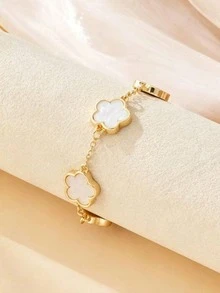 2pcs/Set Fashion Classic Style Bracelet | Black & White Lucky Clover Bracelet Combination | Suitable For Daily Wear And Gifting, Couple Gift - Multicolor - View 3