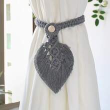 2pcs/Set Handmade Woven Cotton Rope Bohemian Style Leaf Pattern Tassel Curtain Tiebacks With Adjustable Vintage Wooden Bead Decor, Fashionable Curtain Tiebacks For Bedroom, Living Room, Kitchen And Vacation Home - Multicolor - View 7