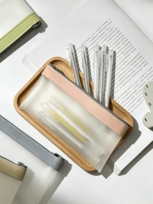 1pc Cute Frosted Translucent Pencil Case, Student Zipper Pencil Pouch, Stationery Bag, Back-To-School Essential - Transparent Pencil Case - View 2