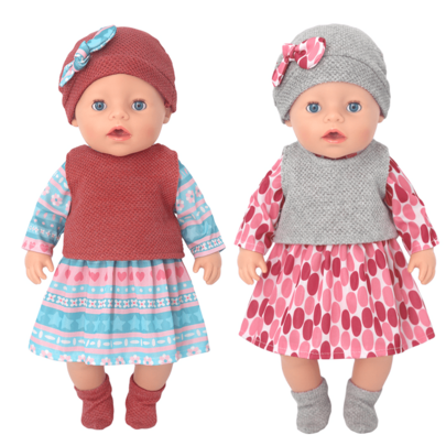 Pakaian yang dirancang untuk boneka bayi berukuran 14-18 inci / 36-45 sentimeter, termasuk topi rajut berpita, rompi, gaun lengan panjang, dan kaus kaki rajut. Dibuat dengan pengerjaan yang kokoh dan tahan aus, serta tepi yang kuat untuk mencegah benang terlepas. Ideal sebagai hadiah liburan (boneka tidak termasuk).