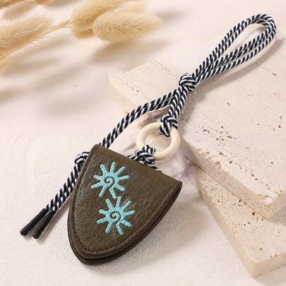 1pc PU Sun Embroidery Keychain Woven Rope Bag Charm, Suitable For Women Girls Students, Back To School Halloween Thanksgiving Christmas Gift
