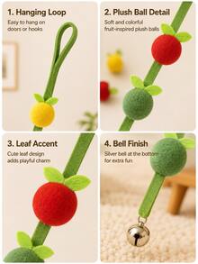 Cute Fruity Style,Long Hanging Strip Shape, Multicolor Fruit Pom-Pom With Built-In Bell, Hanging & Ground Interactive Entertainment, Daily Indoor Play For Kitten Adult Cats, Living Room Bedroom Cat Corner, All Year Round Pet Entertainment - Multicolor - View 9