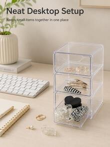 3-Layer Drawer Storage Box For Jewelry, Hair Accessories, Earrings And Small Items, Furniture Office Study Desk Organizer, Jewelry Storage Box, Drawer Cosmetic Organizer, Bedroom Decor Desk Organizer, Home Desk Drawer Storage Box - A - View 7
