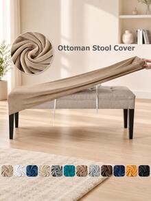 1pc Soft Velvet Bench Cover, Stretchy Bench Slipcover, Removable Washable Footstool Seat Protector, Suitable For Dining Room And Bedroom - Multicolor - View 2