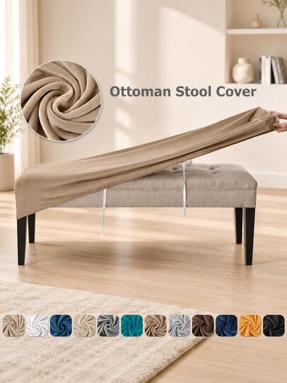 1pc Soft Velvet Bench Cover, Stretchy Bench Slipcover, Removable Washable Footstool Seat Protector, Suitable For Dining Room And Bedroom
