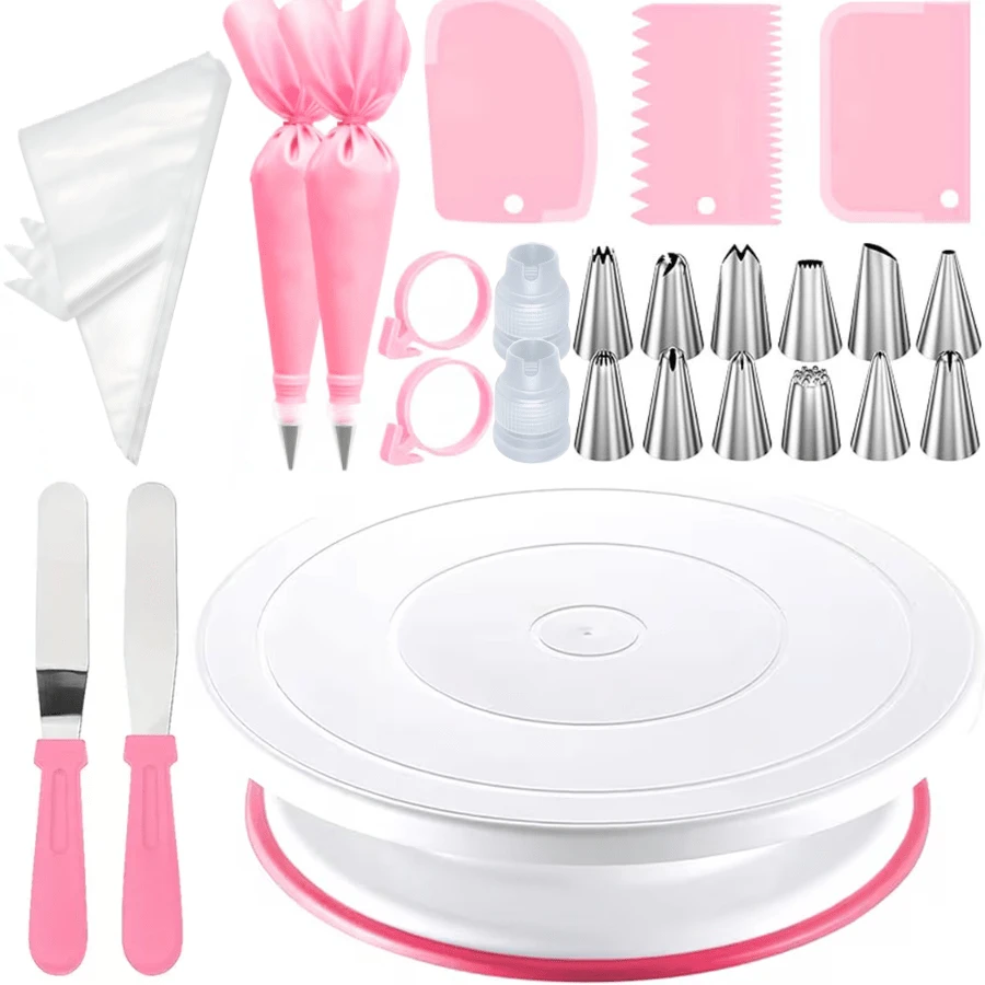 134pcs Cake Decorating Tools, Includes 11-Inch Cake Turntable, 110pcs 9.8-Inch Thickened Piping Bags, 12pcs Piping Tips, Cake Spatula And Other Piping Tools, Suitable For Home Baking, Buttercream DIY