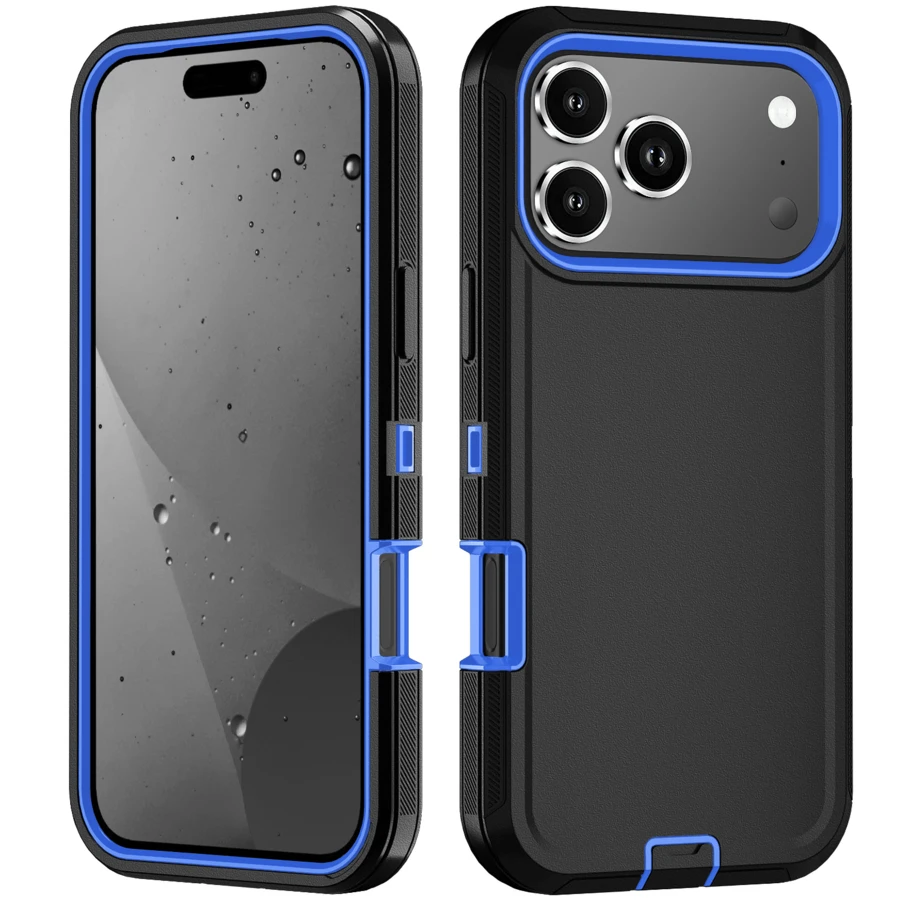 Durable Shockproof Protective Case For Phones - Black/Blue, Heavy-Duty Dual-LayercShock-Absorbing Protective Shell, With Port Dust-Proof And Scratch-Resistant, Compatible With IPhone Series, Unisex, Everyday Use - Black Blue - View 1
