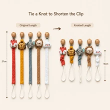 1pc Handmade Fabric Cartoon Animal Elephant Cloud Fox Baby Pacifier Clip - Cartoon Animal Head Pacifier Clip - View 3