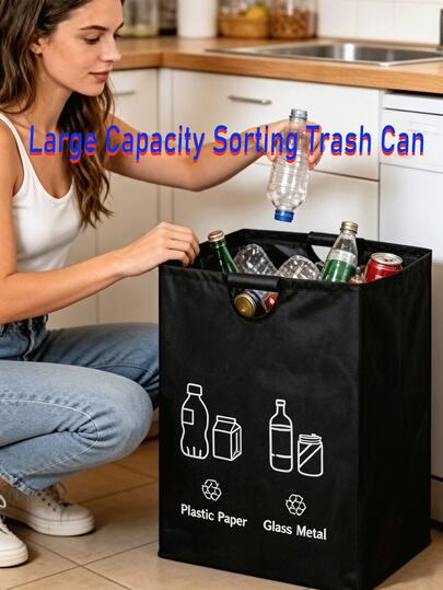 Large Capacity Sorting Trash Can With Extra Large Soft Handle And Foldable Storage Bag, Holds Up To 60 Bottles, Meets Large Waste Storage Needs, Suitable For Kitchen Storage, Daily Home Use And Office Waste Sorting