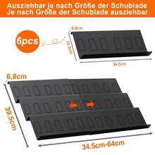 Schubladeneinsatz für Gewürze mit einstellbarer Breite 35–65 cm, verstellbarer Gewürzhalter, Ordnungssystem als Gewürz Organizer für Küchenschubladen - Schwarz - Übersicht 5