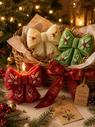 Christmas Bow & Holly Silicone Candle Mold, Snowflake Bow & Holly Sculpture Mold, DIY Aromatherapy Candle Soap Resin Decor, Christmas Holiday Craft Mold
