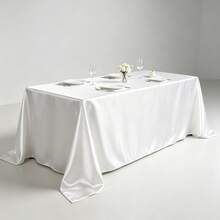 1pc Rectangular Satin Tablecloth, Suitable For Mother's Day And Holiday Decorations, Parties, Banquets, Camping, Picnics, Barbecues, Indoor And Outdoor Daily Use. - White - View 13