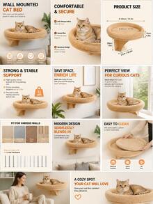 Wall-Mounted Cat Bed, Space-Saving Floating Cat Wall Perch With Round Cushion, Indoor Cat Elevated Resting Platform - one-size - View 6