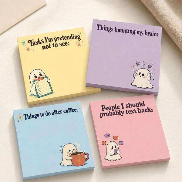 Cute Ghost Sticky Notes Set, 4 Packs 3x3 Inch, 50 Sheets/Pad, Fun Macaron Color Office Task Reminder Memo Pads, Suitable For Office Planning And Colleague Gifts