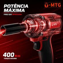 Chave de Impacto Sem Fio Motor DC Sem Escova 500W Torque Máximo 400N.m 2 Velocidades 2 Baterias Visor de Carga Maleta Completa Para Mecânica Veicular e Obras - Vermelho - Visão 8