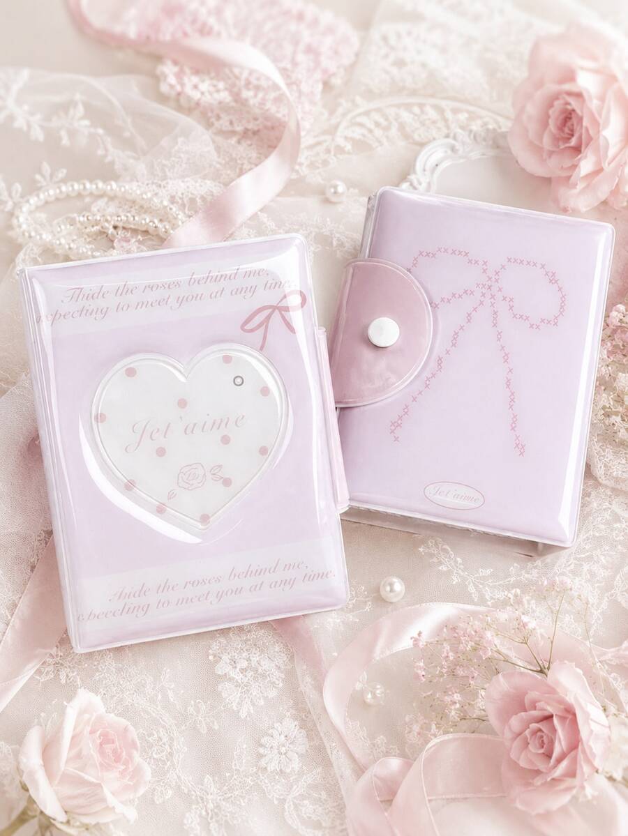 1pc K-Pop Card Album, Heart-Shaped Pink Rose Bow Large Capacity 3-3.5 Inch Photo Card Storage Album, Mini Photo Album, Acid-Free PVC-Free Photo Binder, Back To School Stationery, Card Holder - Rose Bow Card Holder - View 1