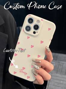 Cream White Background With Pink Small Hearts DIY Customized Phone Case, TPU Soft Shell With Customizable Text, Full Coverage Anti-Drop Protective Case For Girls, Compatible With Apple 18/18 Pro/18 Pro Max, 17/17 Pro/17 Pro Max, 16-11/Pro/Pro Max/Plus - Valentine's Day Gift/Apple Phone Case/Apple 16 Phone Case/Apple 17 Pro Max Phone Case/Apple 18 Phone Case - White - View 4