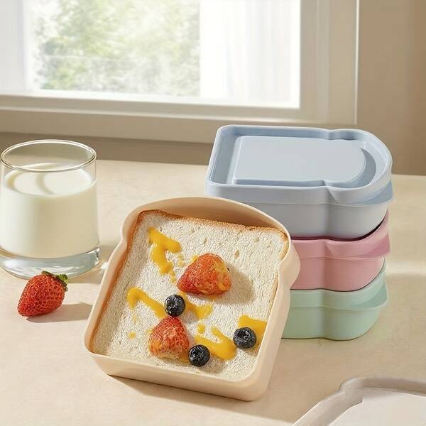 Toast-Shaped Breakfast Sandwich Box With Lid, Food Container, Suitable For Morning Commute Carrying Toast, Egg Sandwich, Bagel, Burger And Other Foods.