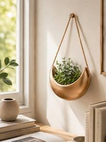 1pc Moon-Shaped Hanging Planter – Wall-Mounted Basket For Green Plants; Balcony & Home Decor Container; Decorative Hanging Ornament; Succulent Planter - A - View 4