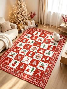 1pc Christmas Theme Red & White Plaid Living Room Rug, Thickened Carpet, Thick Rug, Plush Carpet, Autumn/Winter Carpet, Thickened Carpet, Living Room Rug, Carpet, Living Room Area Rug, Area Small Rug, Mat, Home Decor, Large Living Room Carpet, Round Carpet, Living Room Home Decor, Room Decor, Washable Carpet - Red and White Plaid - View 2