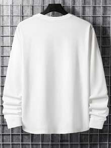 Men's Classic Solid Color Crew Neck Long Sleeve T-Shirt, All-Season Wear, Essential Long Sleeve For Autumn/Winter Wardrobe - White - View 4