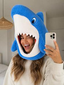 1pc Funny Plush Shark Head Mask, Soft Cartoon Animal Hat, Suitable For Cosplay Party, Halloween Photo Props - Multicolor - View 2