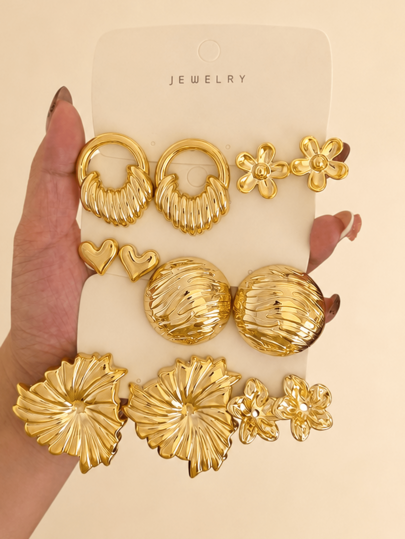 12/4pcs Exaggerated European And American Fashion Flower Heart Ball Earrings, Women's Gold Stud Earrings, CCB Lightweight Earrings, Suitable For Daily Wear And Attending Events