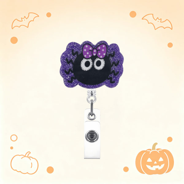 TONAVIETO 1pc Halloween Spider Badge Reel Retractable Badge Holder Clip With Swivel Alligator Clip For Nurse Doctor Office Gifts