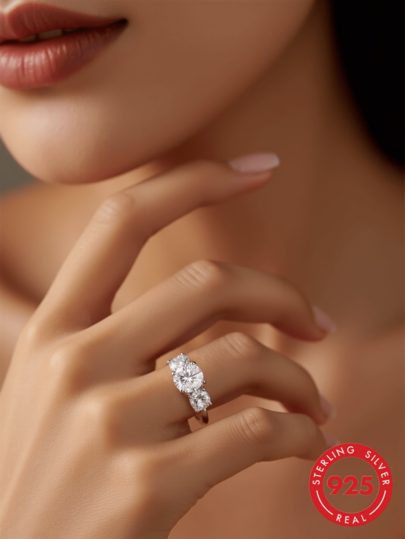 S925 Sterling Silver Women's Moissanite Ring, 5 Carat Round Moissanite Ring, Women's Wedding Ring, Exquisite And Elegant Design, Suitable For Daily Wear, Dating, And Party Jewelry