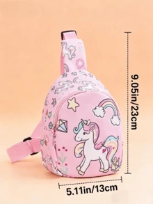 1PC Toddler Pink All-Over Print Unicorn Chest Bag, Rainbow Star Diamond Crown Print, Adjustable Shoulder Strap Crossbody Bag, Suitable For Toddler Outings, Play And Leisure - Pink - View 2