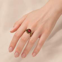 1pc Gothic Style Rose Ring 5A Cubic Zirconia Gold Red Stone Personalized Ring Unisex Vintage Floral Ring Party Anniversary Gift - Gold - View 6