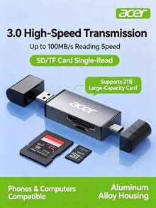 Acer T3-C Type-C Multi-Functional Card Reader USB 3.0 High-Speed Universal For Phone, Computer, Tablet, Laptop, Desktop, Camera, Drone, Dash Cam, T3-Dual Interface - View 8