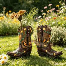 1pc Resin Hand-Painted Floral Tall Boot Vase Craft - Vintage Western Cowboy Boot Shaped Dried Flower Container - Home Entryway Living Room Decor - Creative Gift For Family And Friends Christmas Holiday Decoration Accessory - Boot Vase - View 4