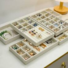 Large Capacity Multi-Layer Jewelry Storage Box With Transparent Lid, Divided Tray For Earrings, Rings, Bracelets And Necklaces - Beige - View 3