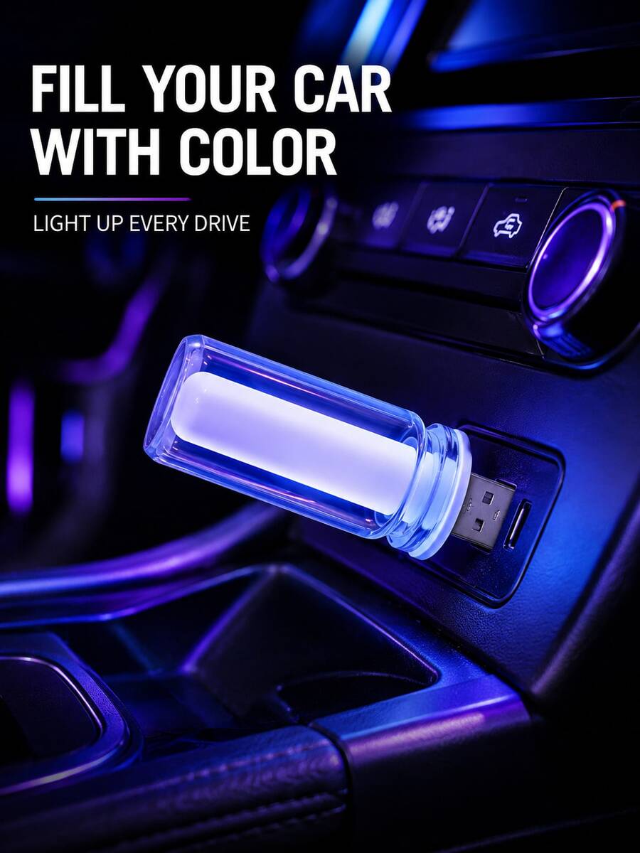 XF.Meraki Mini USB Car Ambient Light, Touch Dimming Retro Glass Bottle LED Bulb Night Light, Plug-In Car Interior Neon Decorative Light, Suitable For Bedroom, Camping, Party And Holiday Decoration