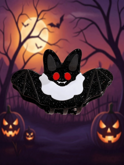 1 Pc Halloween Bat Hair Claw Clip For Women Girls,Cute Black Glitter Bat Hair Clip With Red Eyes,Spooky Hair Claw,Costume Party Cosplay Hair Accessory