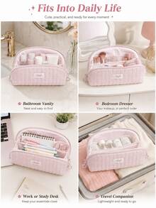 Pink Shell Pencil Case, Can Be Paired With Heart-Shaped Pendant, Fresh And Soft Korean Style, Suitable For Storing Toiletries And Keeping Items Organized, Comes With Multiple Storage Bags, Can Store School Supplies, Perfect For Back To School Season - A - View 2