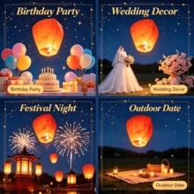 3/5/10/20pcs Floating Wish Lanterns, Romantic Outdoor Celebration Wedding New Year Birthday Party Background Decor Lights, Lightweight Paper Festival Decorations - View 3