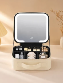 LED Makeup Mirror Cosmetic Bag, Large Capacity Cosmetic Storage, 3 Color Lights, Dimmable Touch Control, Adjustable Dividers, Portable Travel Cosmetic Organizer, Skincare, Brushes & Cosmetics, Gift For Girls And Women - Multicolor - View 14