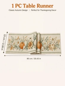 秋季白色南瓜桌旗，尤加利葉棉布白色花卉印花餐桌裝飾，適用於感恩節、秋季婚禮、廚房、餐廳和居家裝飾 - 彩色 - 查看 10
