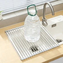 1‑Piece Draining Heat‑Resistant Rack, Holds Tableware And Kitchen Utensils, Can Be Rolled Up For Storage When Not In Use, Saves Kitchen Space, And Fits Most Sinks. - Random Color - View 5