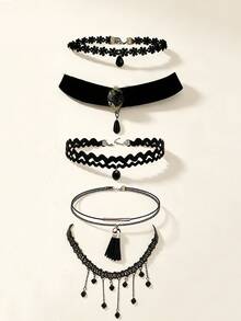 5pcs Women's Gothic Lace Choker Necklace Collar Chain - Multicolor - View 4