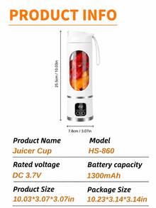 LEVIATECH 1件 450ml 無線便攜式攪拌機 電動果汁機，USB充電式迷你水果攪拌機，配備12葉刀片與雙杯，多功能果汁杯攪拌機，適用於廚房食物處理機、居家或戶外使用 - 3.7V-10刀葉 - 查看 4
